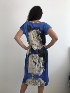 Vestido Kaftan Gola V Jersey Hortênsia Azul on internet