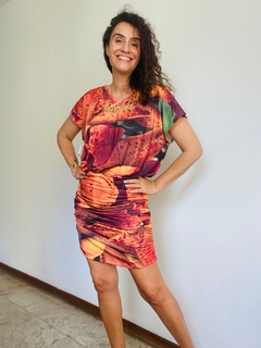 Vestido Kaftan V Saia Franzida Orquídea Laranja - ALESSA