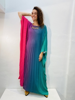 Vestido Maxi Longo Cetim Verde e Rosa - buy online