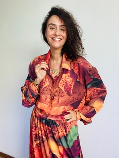 Image of Camisa Social Ampla Crepe Orquidea Laranja