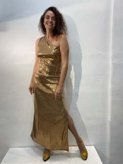 Imagem do Vestido Regata Ombro Só Longo Paetê Dourado