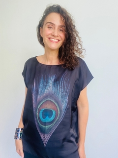 Camiseta Kaftan Cetim Pavão Preto - online store