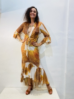 Vestido Frufru Tule Folhas Douradas - online store