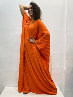 Vestido Maxi Plissado Crepe Laranja - comprar online