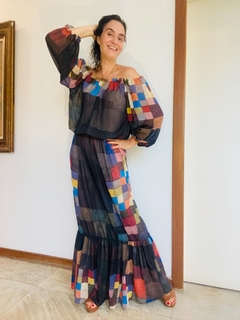 Vestido Bufante Longo Chiffon Paul Klee Colorido - comprar online