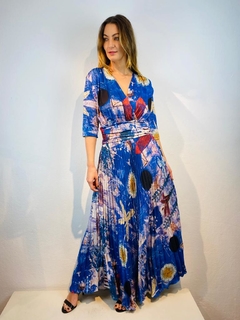 Vestido Sereia Saia Plissada Jersey / Crepe Paul Klee Azul