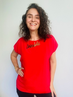 Camiseta Kaftan Cetim Vermelho Lisos - ALESSA