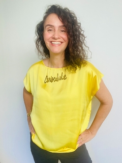 Camiseta Kaftan Cetim Amarelo Lisos