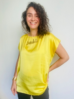 Camiseta Kaftan Cetim Amarelo Lisos - buy online