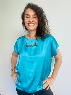 Camiseta Kaftan Cetim Azul Lisos