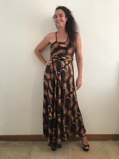 Vestido Longo Frente Única Evasê Seda Leopardo