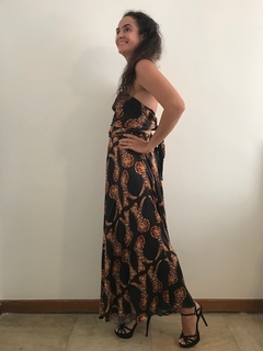 Vestido Longo Frente Única Evasê Seda Leopardo - comprar online