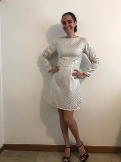 Vestido Manga Longa Jacquard Branco