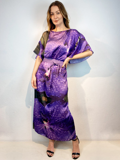 Vestido Asa Longo Cetim Orquídea Roxo