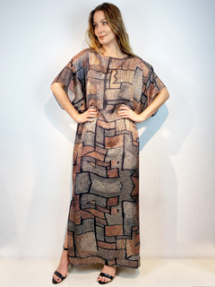 Image of Vestido Asa Longo Cetim Paul Klee Cinza