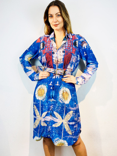 Vestido Chemise Curto Crepe Paul Klee Azul - comprar online