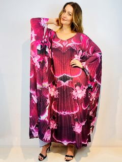 Image of Vestido Maxi Plissado Longo Crepe Orquídea Vinho