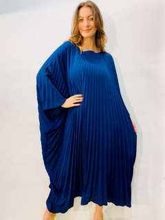 Vestido Plissado Curto Crepe Azul Marinho - comprar online