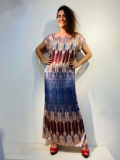 Vestido Kaftan Longo Cetim Neve Listras - ALESSA