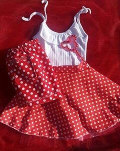 set 2p disfraz minnie, musculosa con voldos y tiritas, short de gabardina con bolsillo