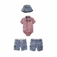 set importado GAP 3p, gorro reversible body camisa escoces y bermuda de jean