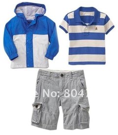 set conjunto 3p importado GAP, remera con bordado, campera de verano rompevientos y bermuda