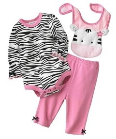 Set importado 3P body manga larga de cebra pantalón con aplique en la cola y babero bordado - comprar online