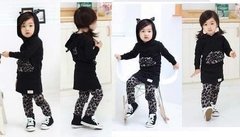 Set importado 3P leggings de plush animal print buso con orejas y pollera - comprar online