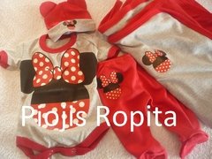 Set ajuar 4p de minnie, body, pantalon ranita ,manta y gorrito con orejas