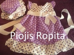 Vestido Lila Y Blanco con Lunares y Lazo de raso con Moño