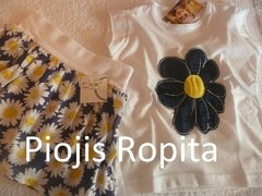 Set 2p Remera con Aplique Bordado de flor Y Pollera con Margaritas