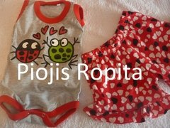 set 2p body ranita y vaquita de san antonio y short de corazones