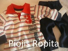 Set de chomba rayada con aplicación bordada y pantalón - comprar online