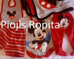 ajuar de mickey regalo de nacimiento, body, pantalon, short y babero