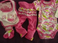 Set 4p Importado Body de cebra print Pantalon Babero Y Medias con volados - comprar online