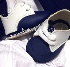 Traje 4P bautismo casamiento pantalón de vestir chupin azul moño tiradores blancos y zapatos - comprar online