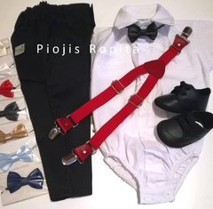 Traje 4P bautismo casamiento pantalón de vestir chupin negro moño tiradores rojos y zapatos - comprar online