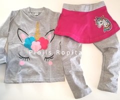 Set conjunto unicornio calza con pollera y remera manga larga gris - comprar online