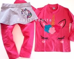 Set conjunto unicornio calza con pollera y remera manga larga rosa - comprar online
