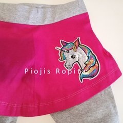 Set conjunto unicornio calza con pollera y remera manga larga gris - Piojis Ropita Importada