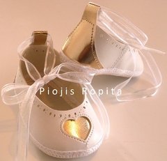 zapatitos guillermina blancas y doradas en eco cuero para bautismo fiesta o casamiento - comprar online