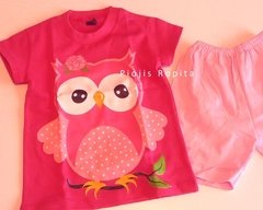 Set 2p de buho remera fucsia y short pijama