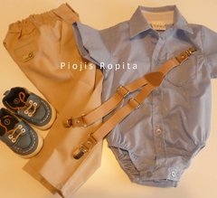 Set fiesta bautismo body camisa pantalon tiradores y zapatos nauticos importados