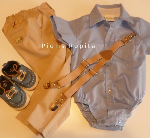 Set fiesta bautismo body camisa pantalon tiradores y zapatos nauticos importados