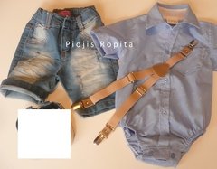 Set fiesta Body Camisa Bermuda de jean y Tiradores - tienda online