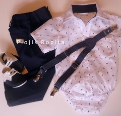 Set fiesta bautismo body camisa zapatos eco cuero y pantalon tiradores