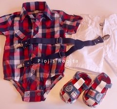 Set Fiesta Cumpleaños body camisa sandalias importadas bermuda gabardina y tiradores