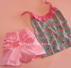 Set conjunto musculosa frutas y short con volados