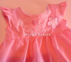 Vestido bautismo fiesta casamiento rosa en broderie con flor bordada