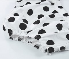 set conjunto importado Vestido corto tipo solero blanco lunares negros con bombachon - comprar online